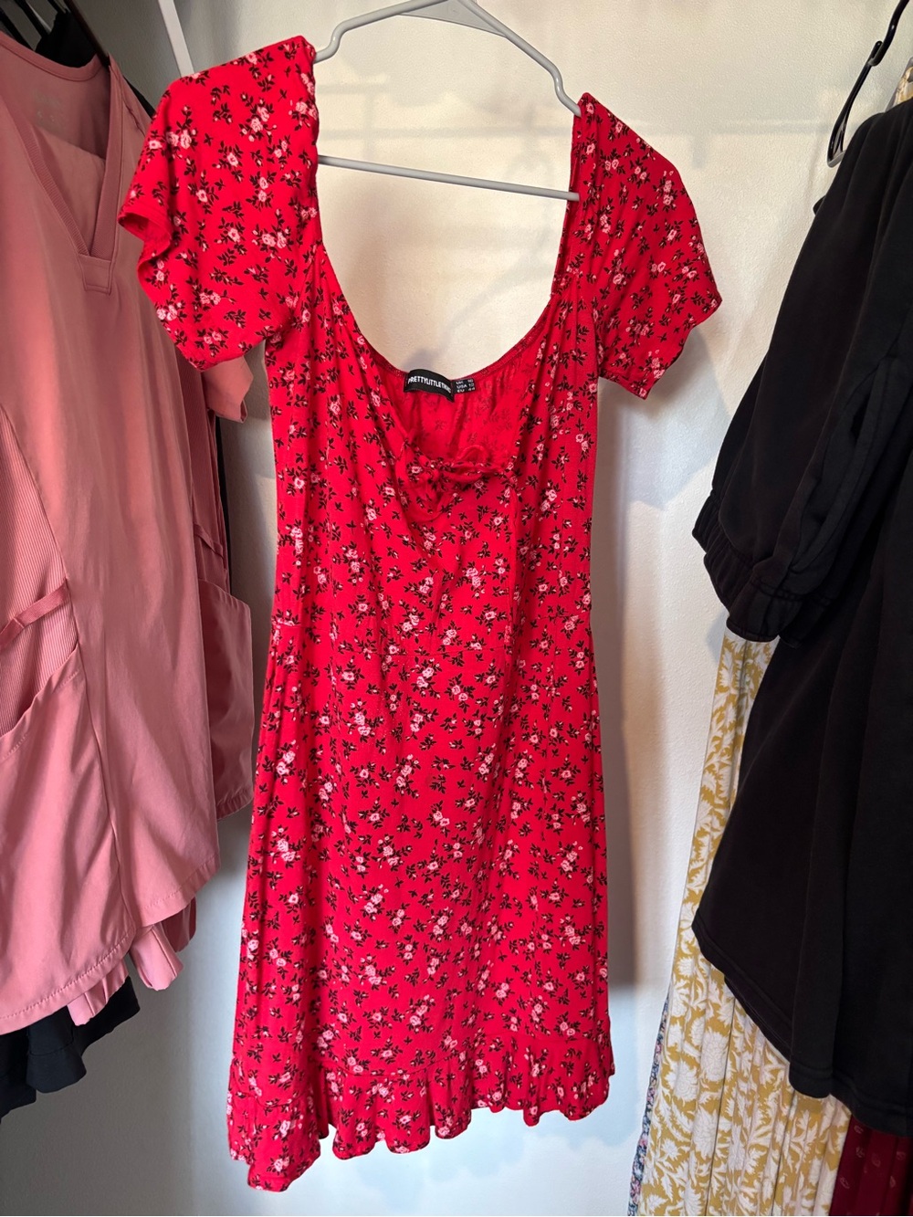 PrettyLittleThing Red Floral Mini Dress